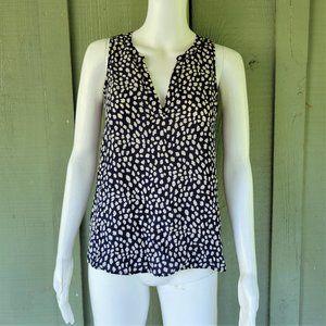 JOIE Navy Blue Ivory Print Silk Top XS